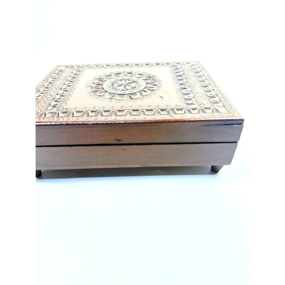 Wooden Music Box Trinket Jewelry Hand Carved Vintage Poland Lidded Handmade Smal - Picture 8 of 16